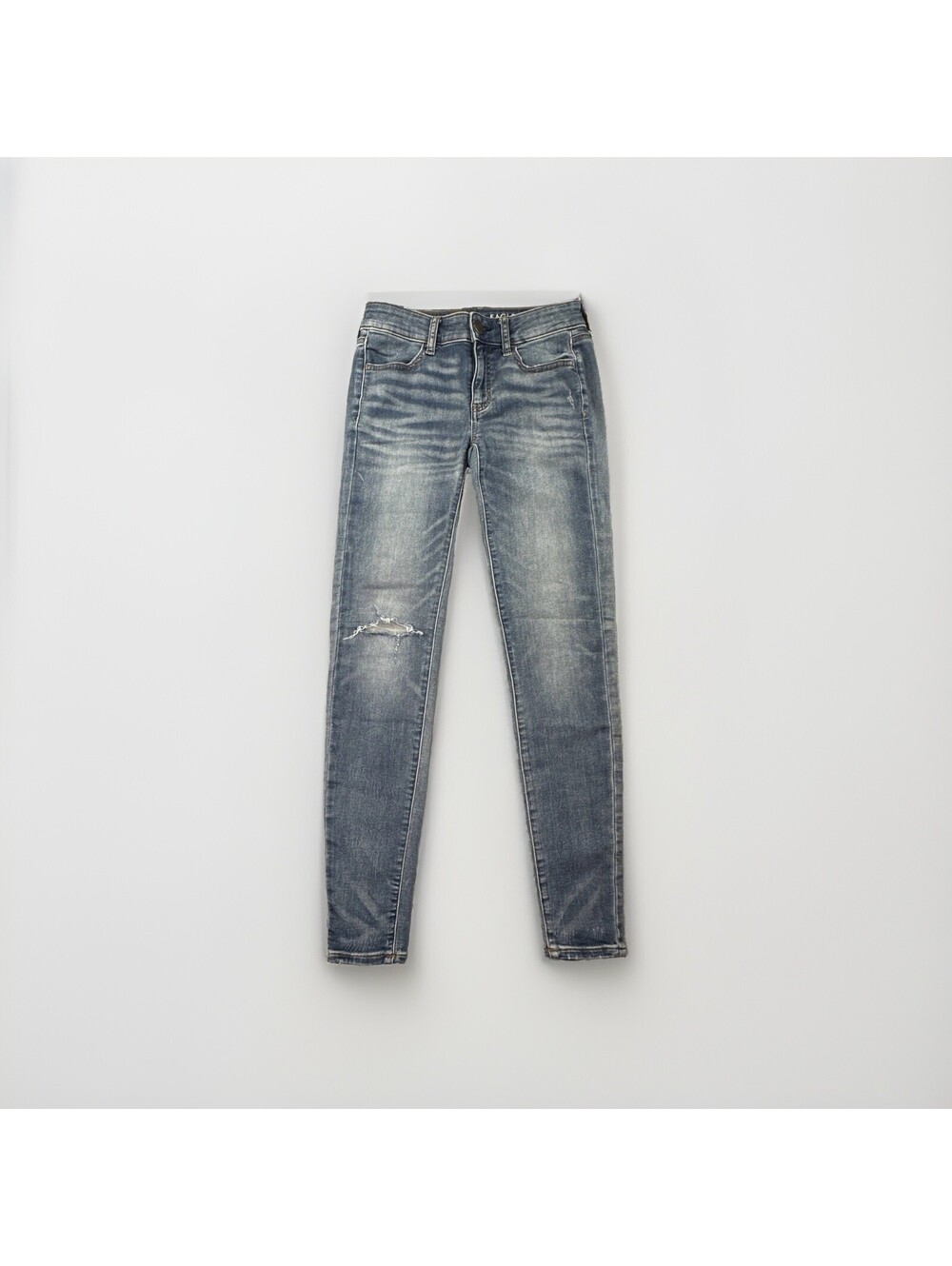 American Eagle Women's Next Level Stretch High Rise Jegging Blue 2 Distressed